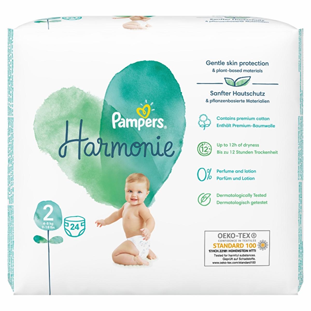Prima Harmonie Baby Diapers Size 2, 24 Count - Gentle on Sensitive Skin, Hypoallergenic & Plant-Based
