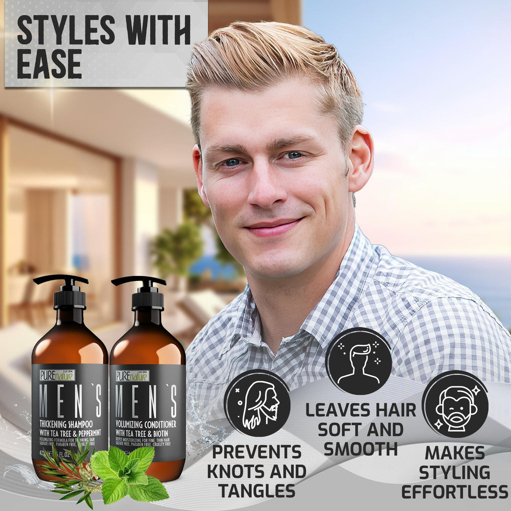 Mens Shampoo and Conditioner Set 16 Fl Oz Set of 2 Sulfate Free Strengthening Thickening Formula for Fuller Hair Helps with Thinning Hair Formulated for Men