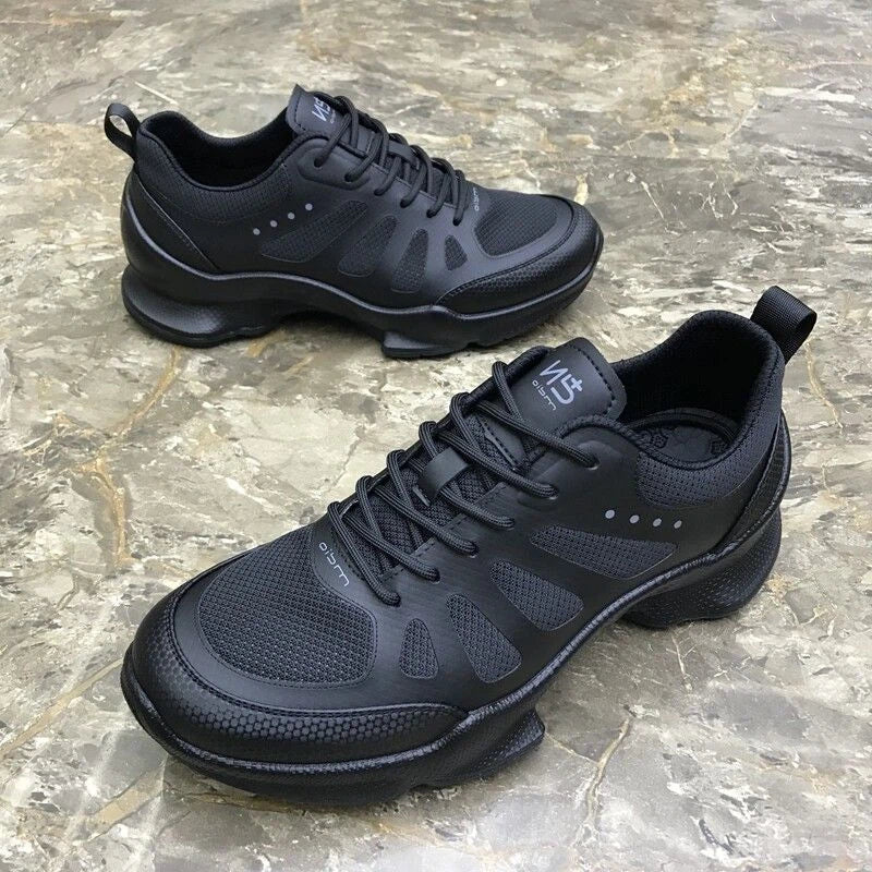 2026 Summer New Men's Casual Shoes, Fly Knit Mesh Breathable Sneakers, Black Lace-Up Platform Sole Versatile Trendy Footwear
