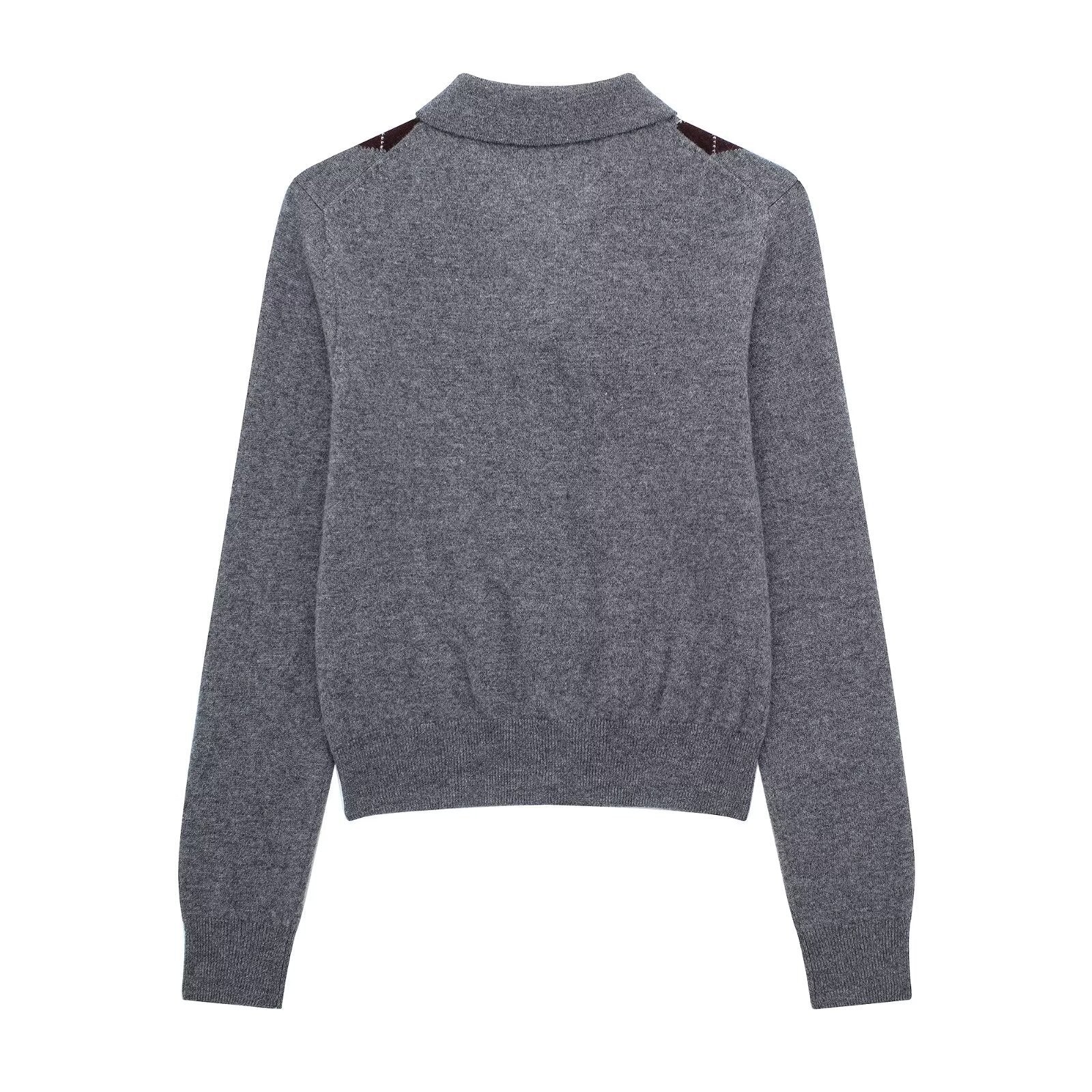 Womens Fashion Lapel Long-Sleeve Single-Breasted Knit Cardigan