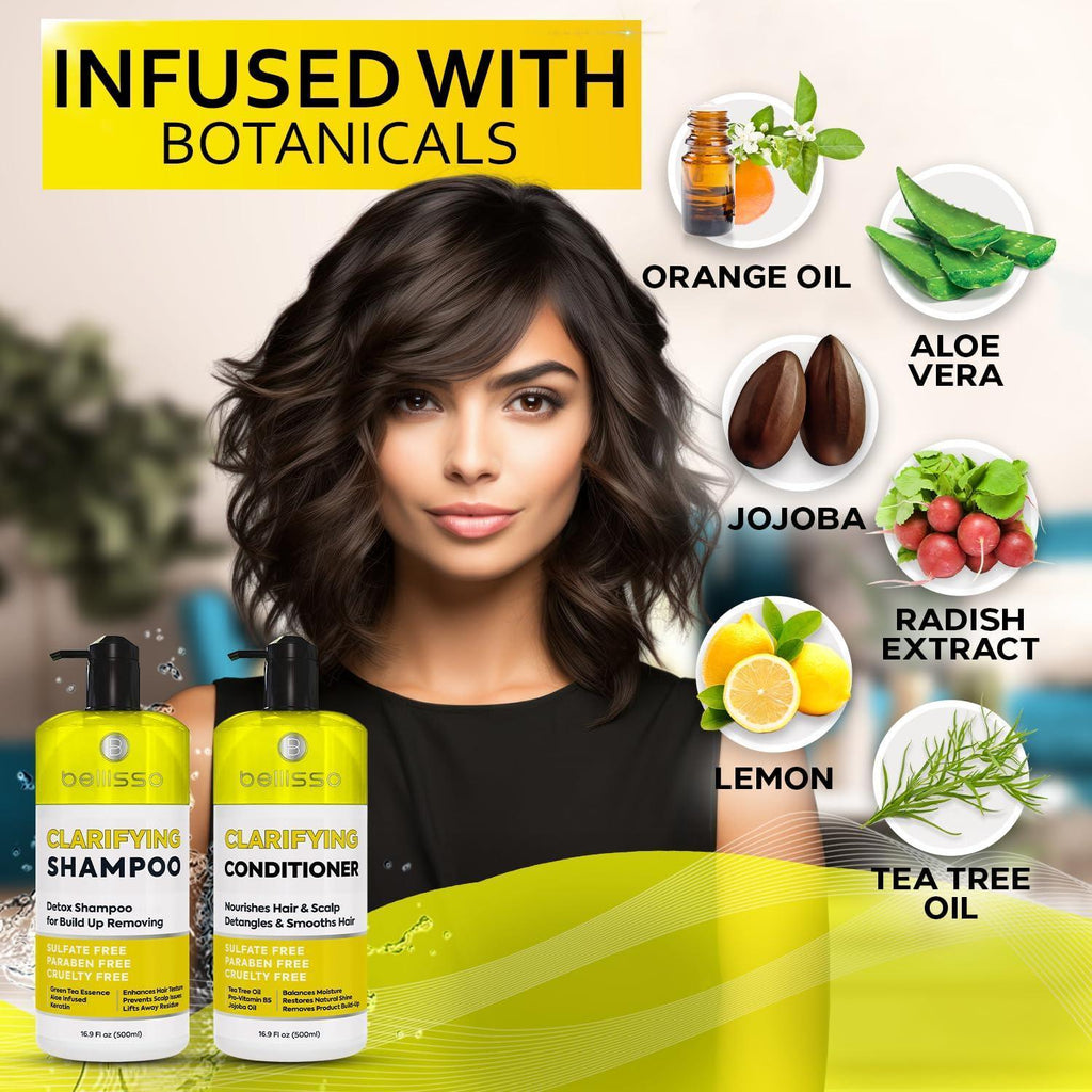 Clarifying Shampoo and Conditioner Set Sulfate Free Hair Care Products for Women and Men Build Up Remover for Curly Straight Color Treated Oily and Black Hair Hydrating Dry Split Ends Formula