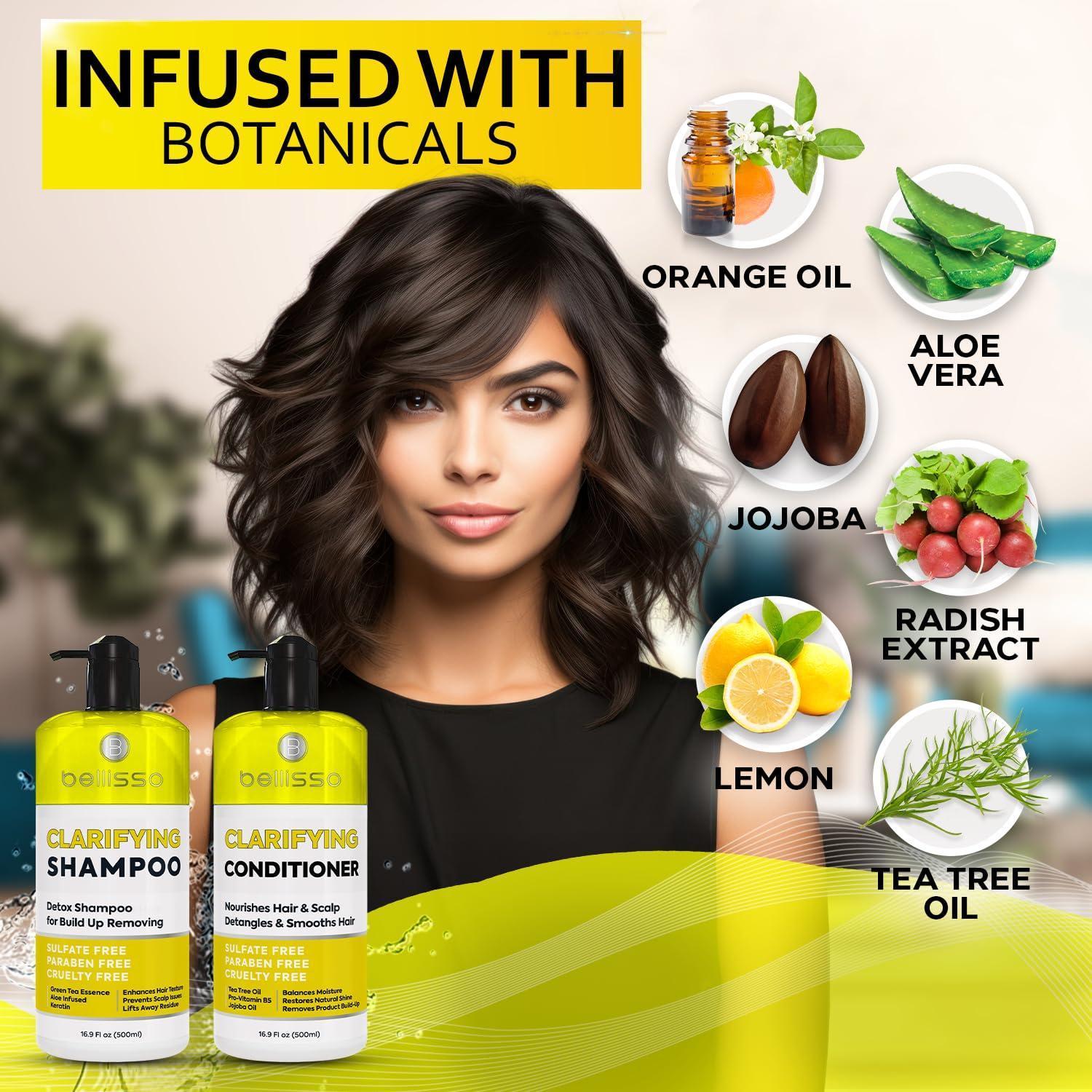 Clarifying Shampoo and Conditioner Set Sulfate Free Hair Care Products for Women and Men Build Up Remover for Curly Straight Color Treated Oily and Black Hair Hydrating Dry Split Ends Formula