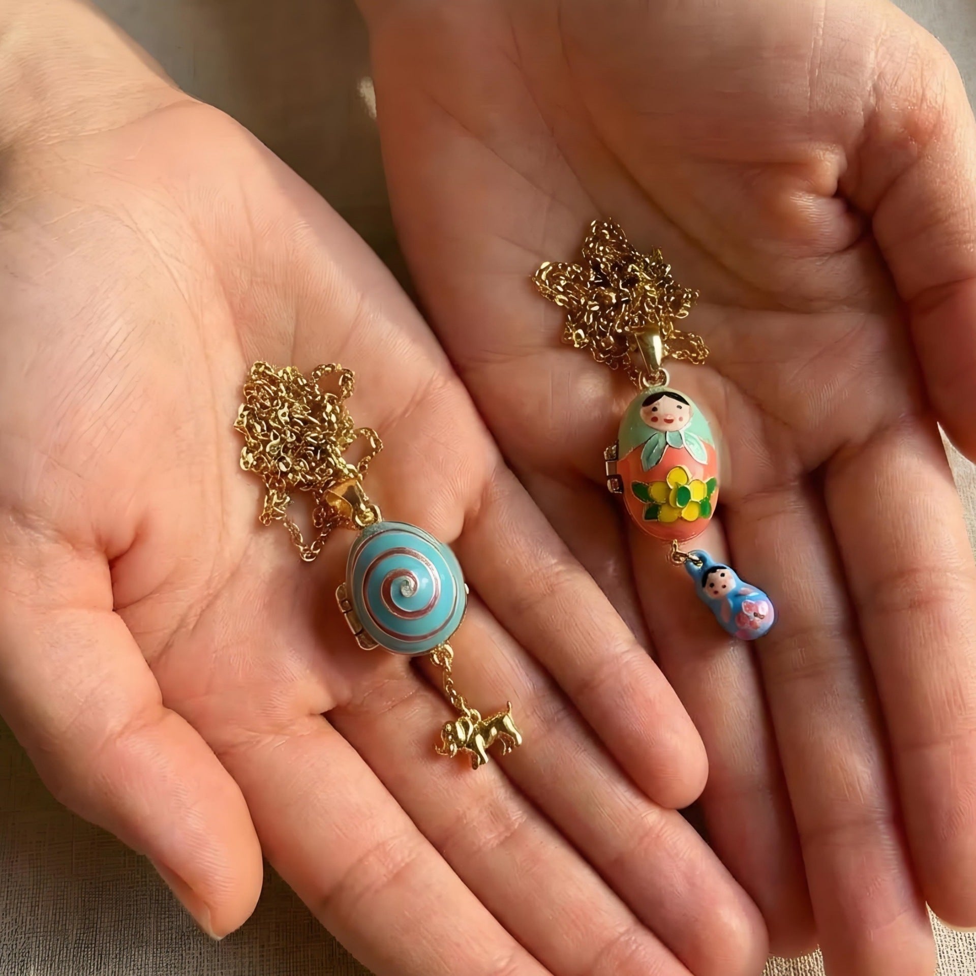 Colorful Dripped-Oil Egg Tumbler Puppy Pendant Necklace