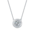 S925 Sterling Silver 1ct Moissanite Necklace, Minimalist Bezel Setting Pendant, Platinum Plated 38.5&42m Chain, Women's Jewelry Gift Box With GRA Certificate