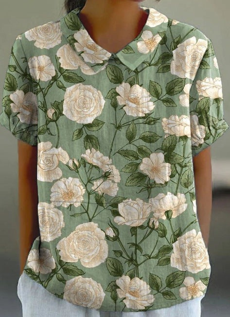 Stylish Digital-print Lapel Short-sleeve Shirt