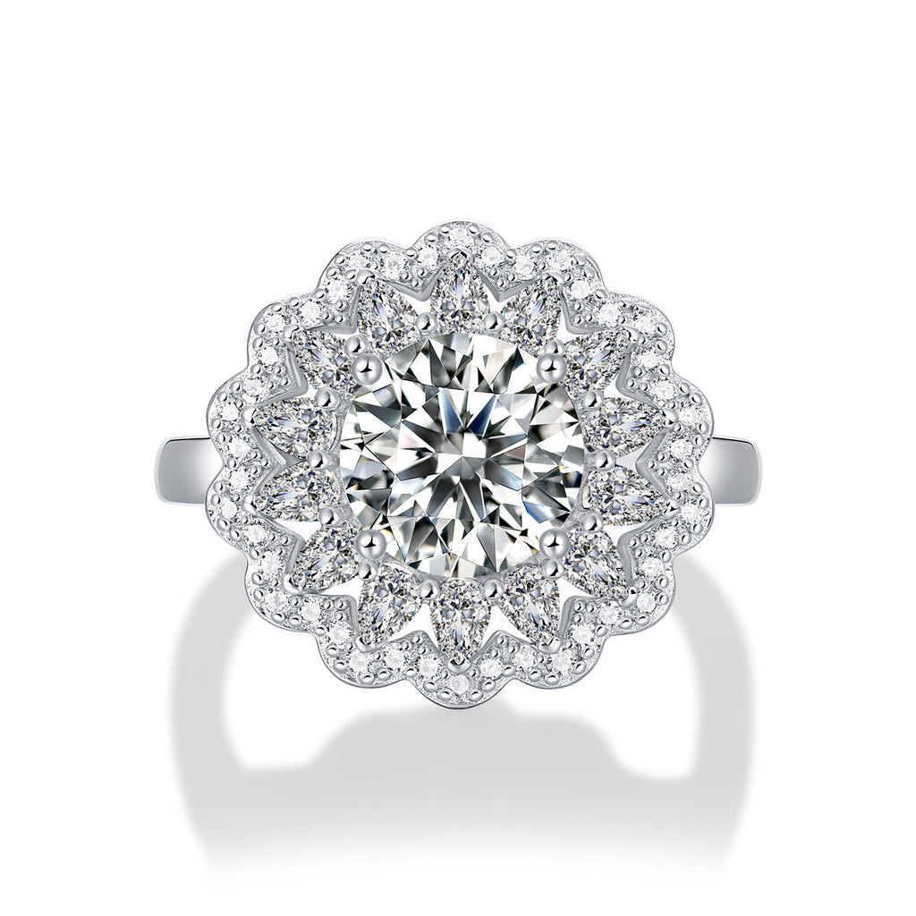 Adjustable S925 Silver Moissanite Flower Ring