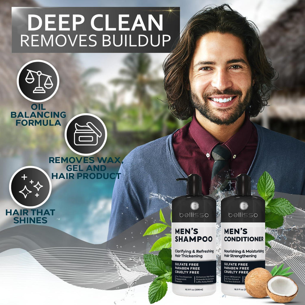 Mens Shampoo and Conditioner Set Sulfate Free and Clarifying For Men with Oily to Normal Hair Moisturizing and Thickening Biotin Keratin Tea Tree Oil Caffeine and Peppermint for Dandruff