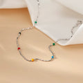 1pcs 999 Sterling Silver Mixed Bead Color Enamel Anklet, Bohemian Minimalist Style, For Summer Beach Daily Wear & Women Holiday Gifts