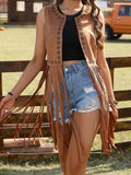 Hollow-out Sleeveless Stitching Suede Vest Jacket