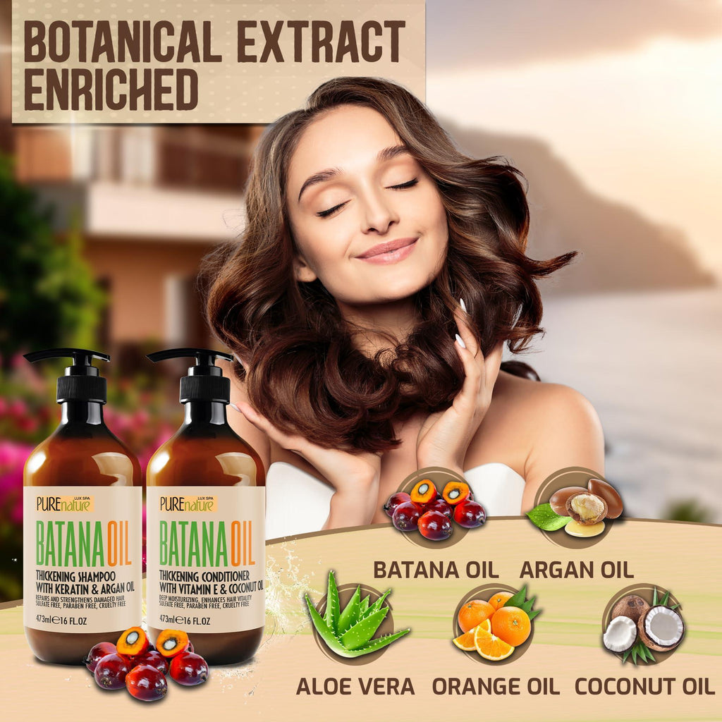 Batana Oil Shampoo and Conditioner Set Thickening Sulfate Free Formula for Women Men 16 Fl Oz Pack of 2 Volumizing Moisturizing Professional Salon Care Products for Fine Thinning Hair