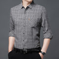 Linen-like Plaid Long-sleeved Shirt For Middle-aged Men