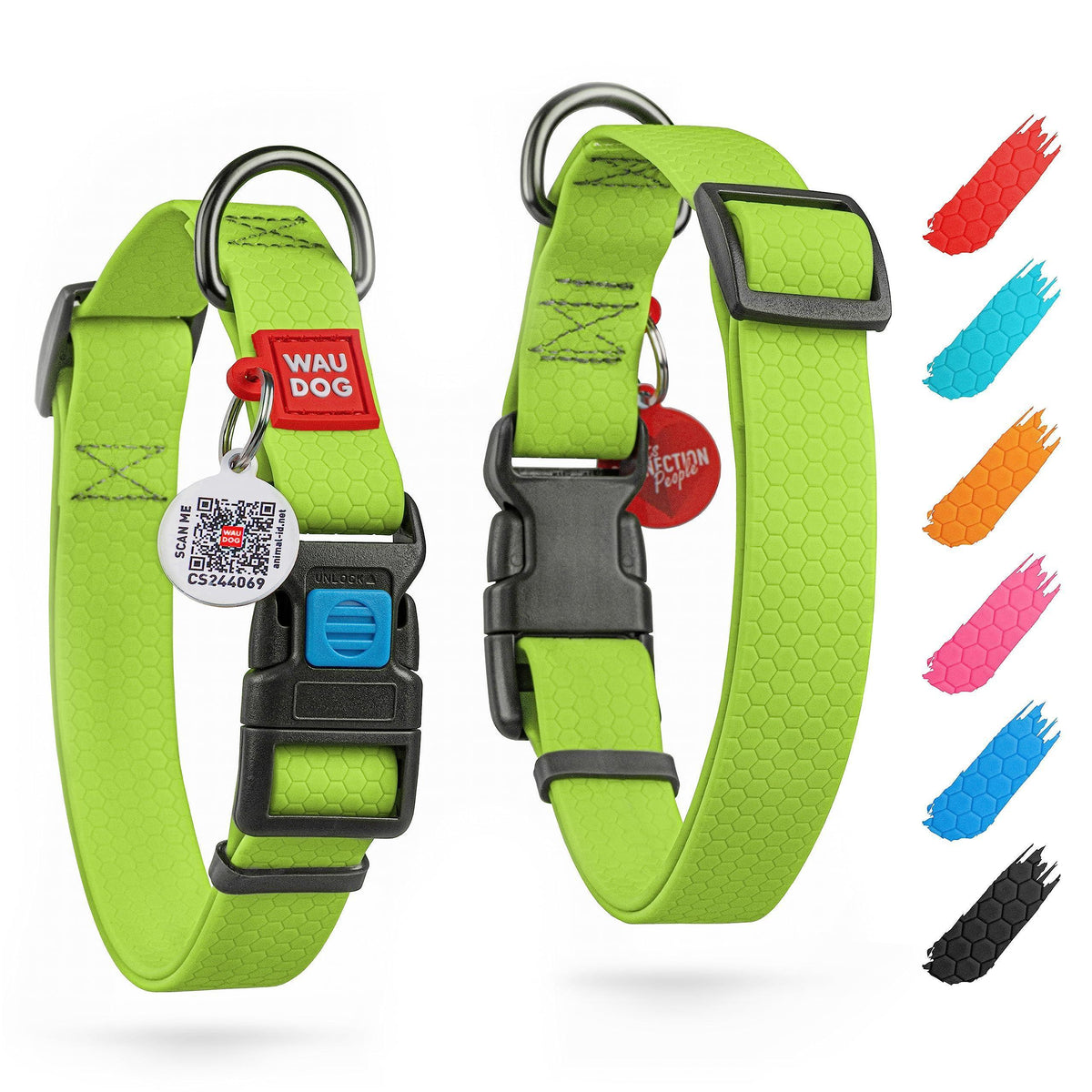 Waterproof Dog Collar Adjustable Medium Dogs 10–16 in Neck x 4/5 in Green