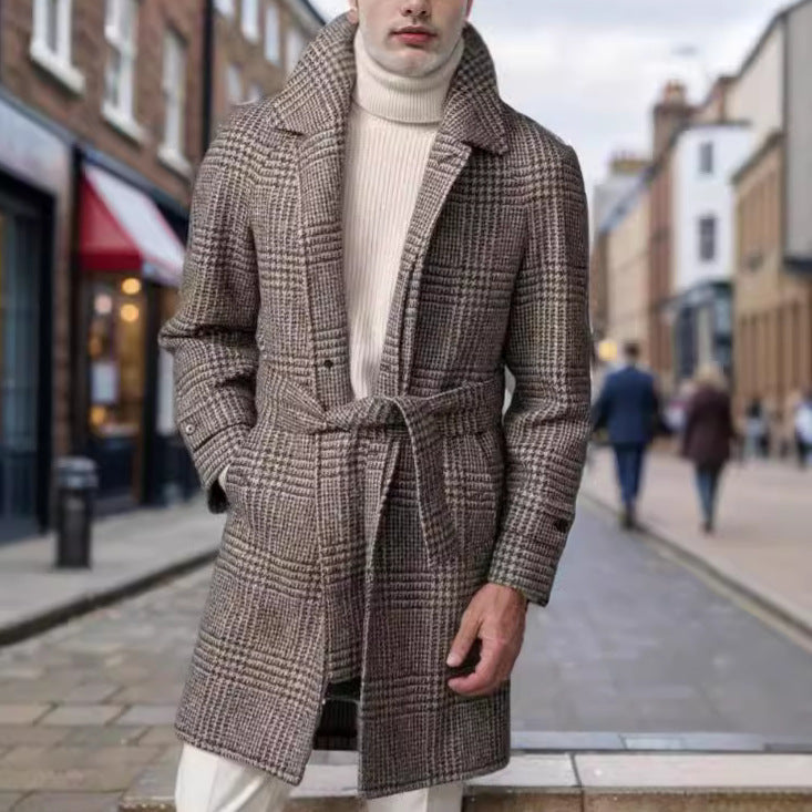 Men's Raglan Sleeve Checked Woolen Coat Fashion