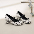 Fashionable Polka Dot Bow Mary Jane Shoes For Women In Spring, Sweet And Stylish, Thick Soled, Thick Heel, Single Button Small Fragrant High Heels