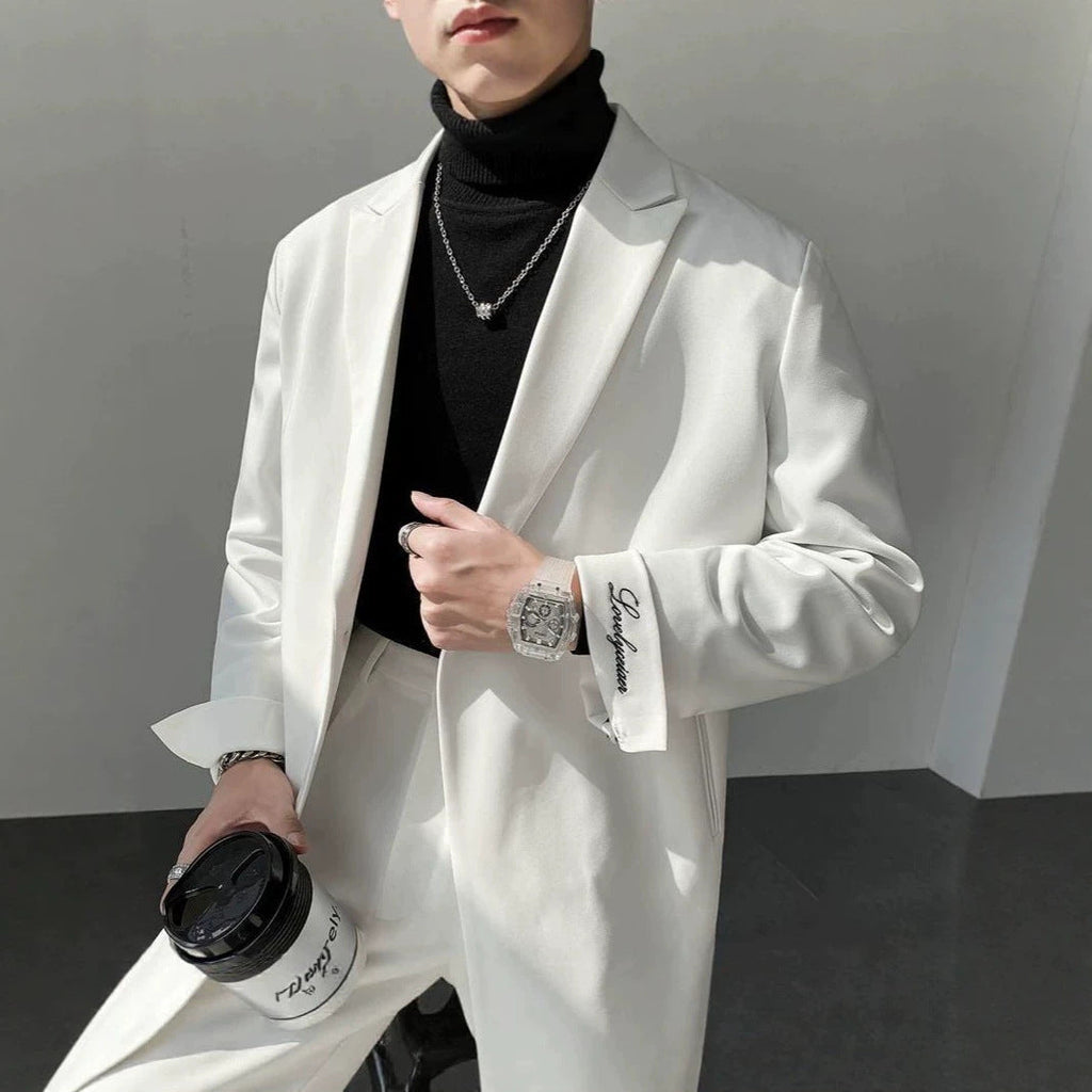 Mens White Suit With Embroidered Tailoring