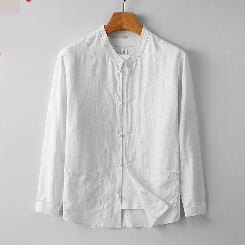 Mens Retro Chinese Style StandUp Collar LongSleeve Shirt