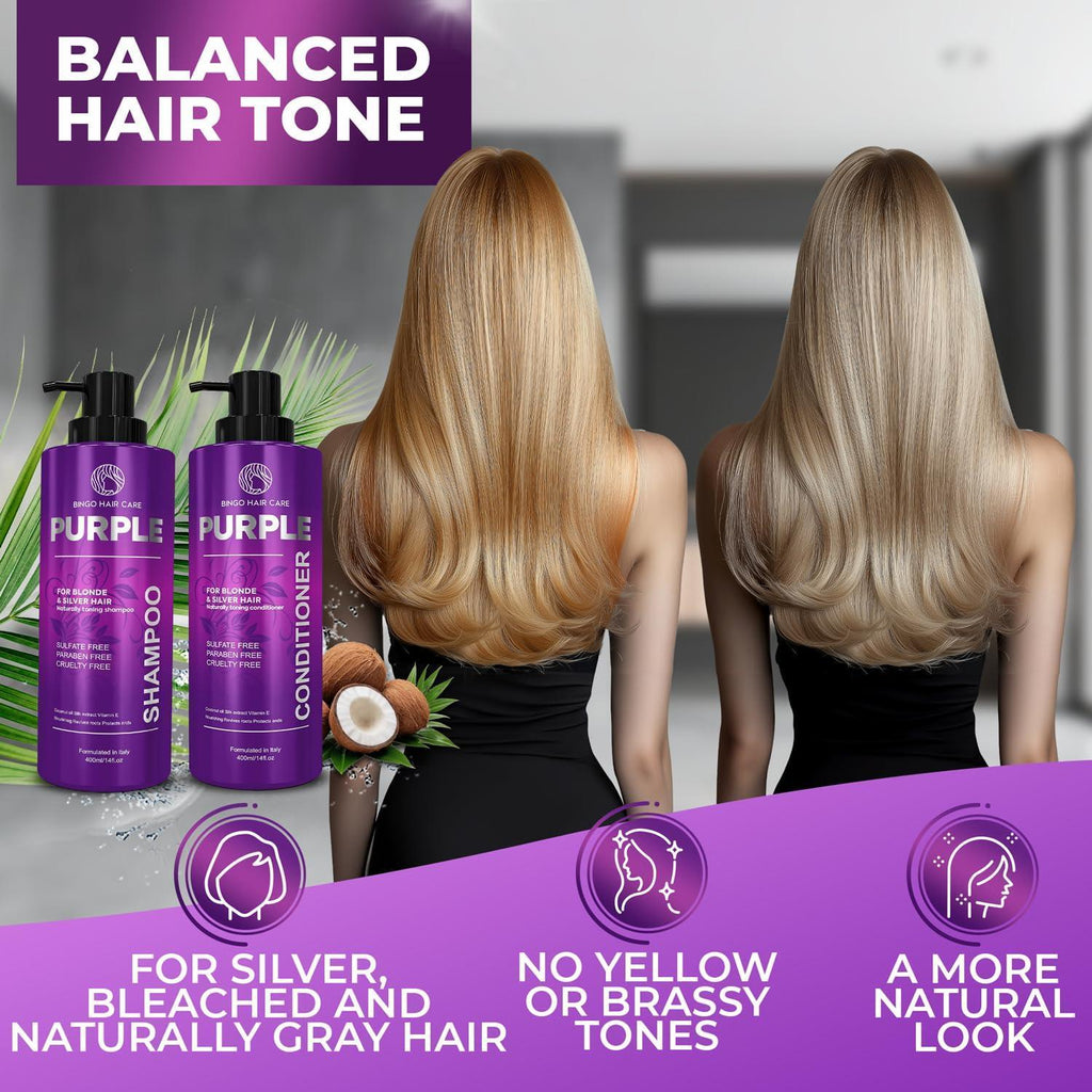 Purple Shampoo and Conditioner Set 14 Fl Oz Set of 2 Sulfate Free Formula for Women and Men For Toning and Balancing Brassy Blonde Silver and Gray Hair