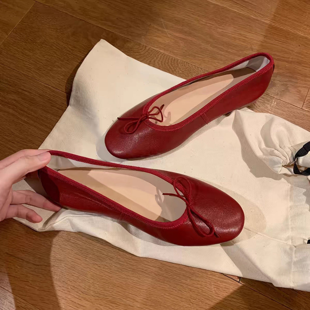 French-style Versatile Round-toe Low-cut Elegant Bow Flat Shoes