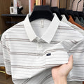 Mens Summer Striped Loose-Fit Lapel T-Shirt