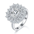 S925 Sterling Silver 2ct Princess Cut Moissanite Ring, D-VVS1 Double Halo Cluster, Platinum Plated 5.8g US Sizes 5-9, GRA Certificate Gift Box
