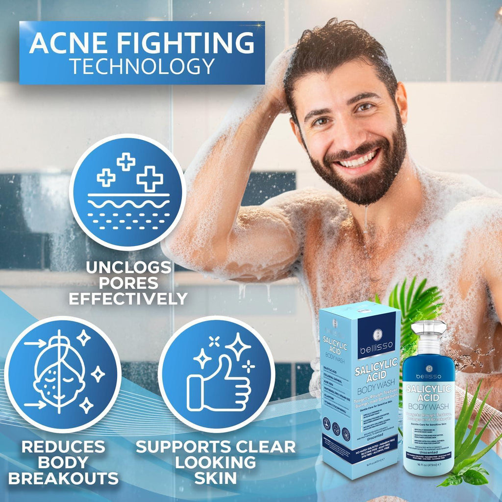 Salicylic Acid Body Wash 16 Fl Oz Mens Womens Exfoliating Liquid Soap for Back Acne and KP For Oily and Sensitive Skin Sulfate Free Formula