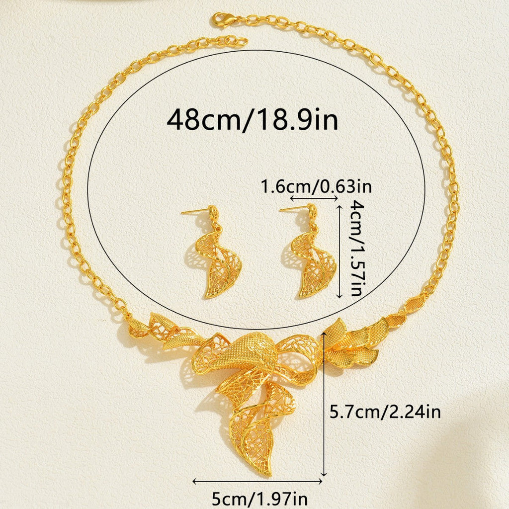 Middle East Hot Sale Cross-border Women Jewelry Set, Twisted Wrinkle Geometric Metal Design, Long Clavicle Chain & Matching Earrings For Ladies