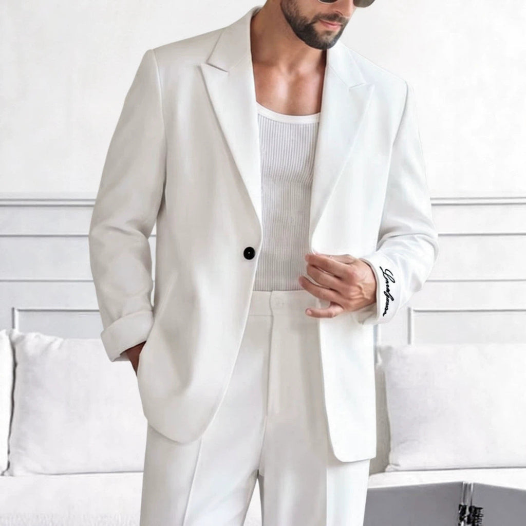 Mens White Suit With Embroidered Tailoring