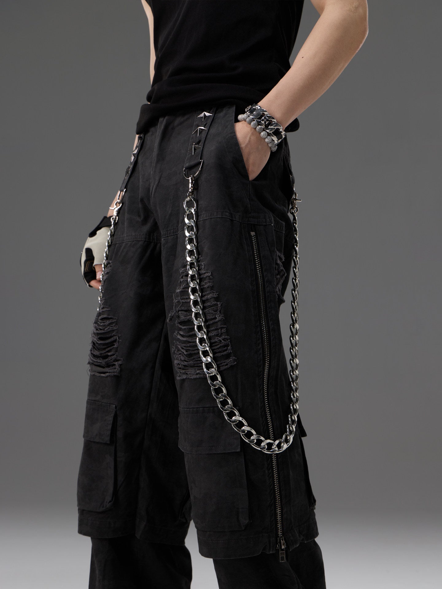 Heavy-duty Metal Belt Chain For Workwear Pants Faux Two-piece Design