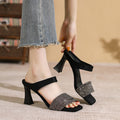 Womens Casual Breathable Chunky-heel Slippers