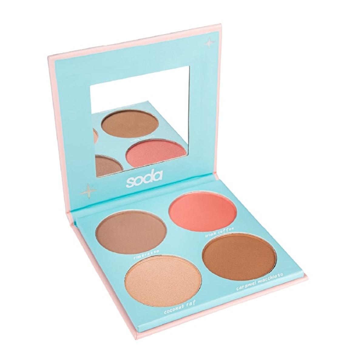 Soda Coffee Magic 4-in-1 Makeup Palette - Contour, Blush, Highlighter & Bronzer for All Skin Tones
