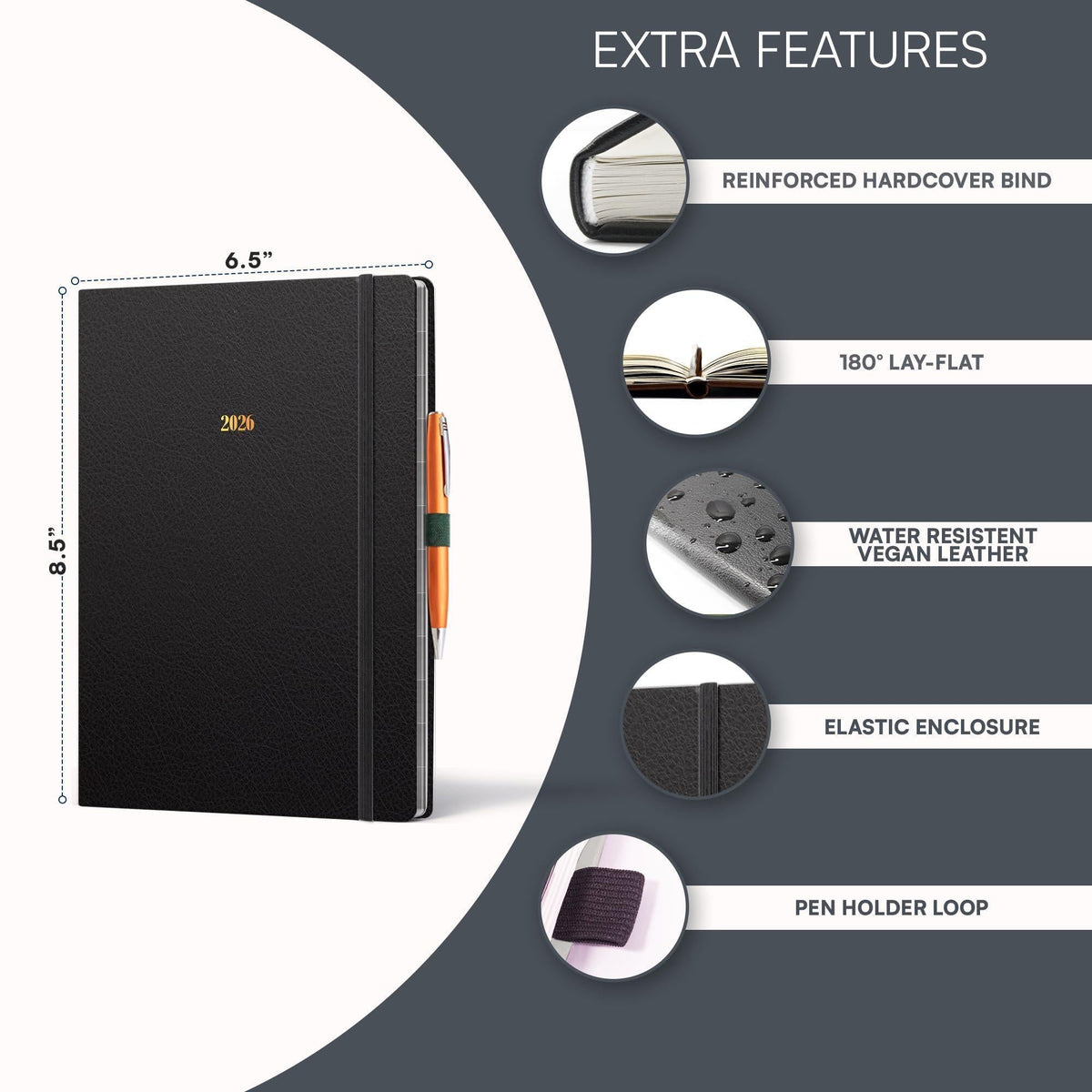 2026 Hardcover Appointment Book Planner 8.5x11 inch Black Large Tabbed Daily Hourly Weekly Planner Schedule Book 15 Minute time Slots Business & Personal Planner Jan 2026 Dec 2026 Black