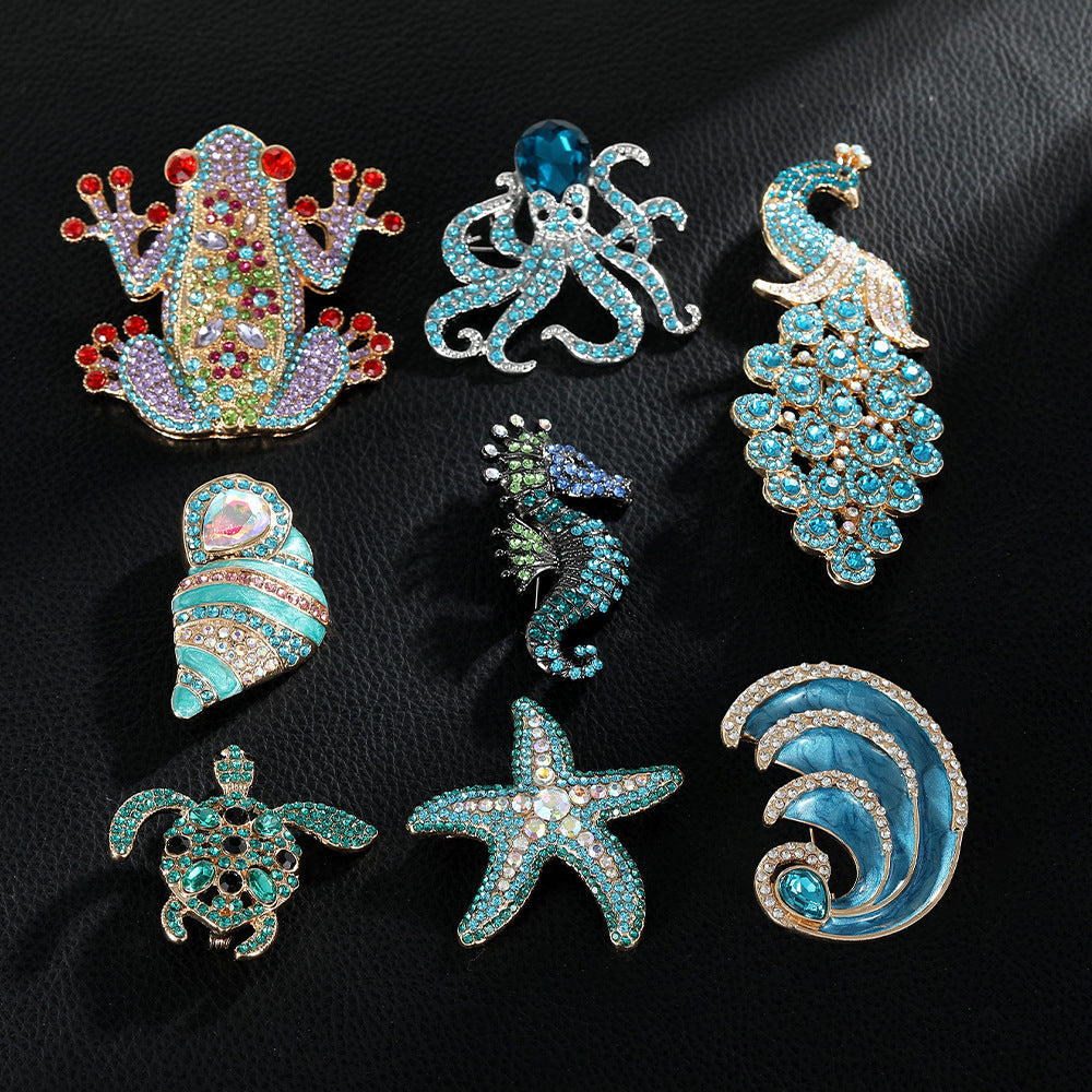 Best-selling Rhinestone Sea Turtle And Octopus Brooch