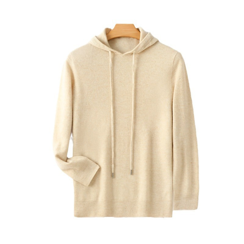 Hooded Solid-color Knitted Hoodie Sweater