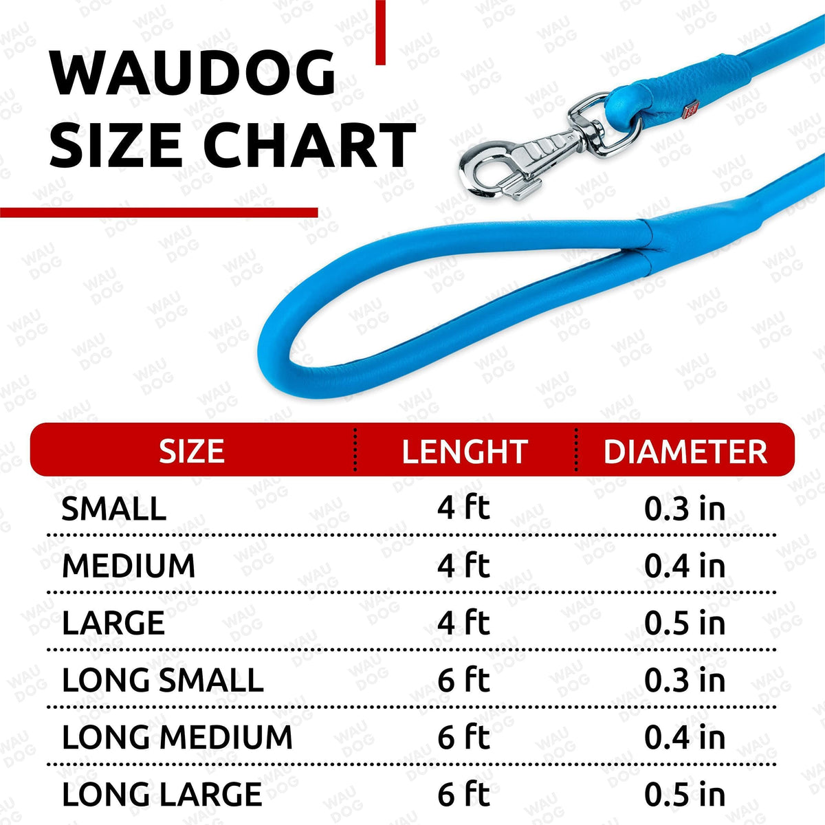 Rolled Leather Dog Leash 4 ft x 0.3 in All Sizes Blue