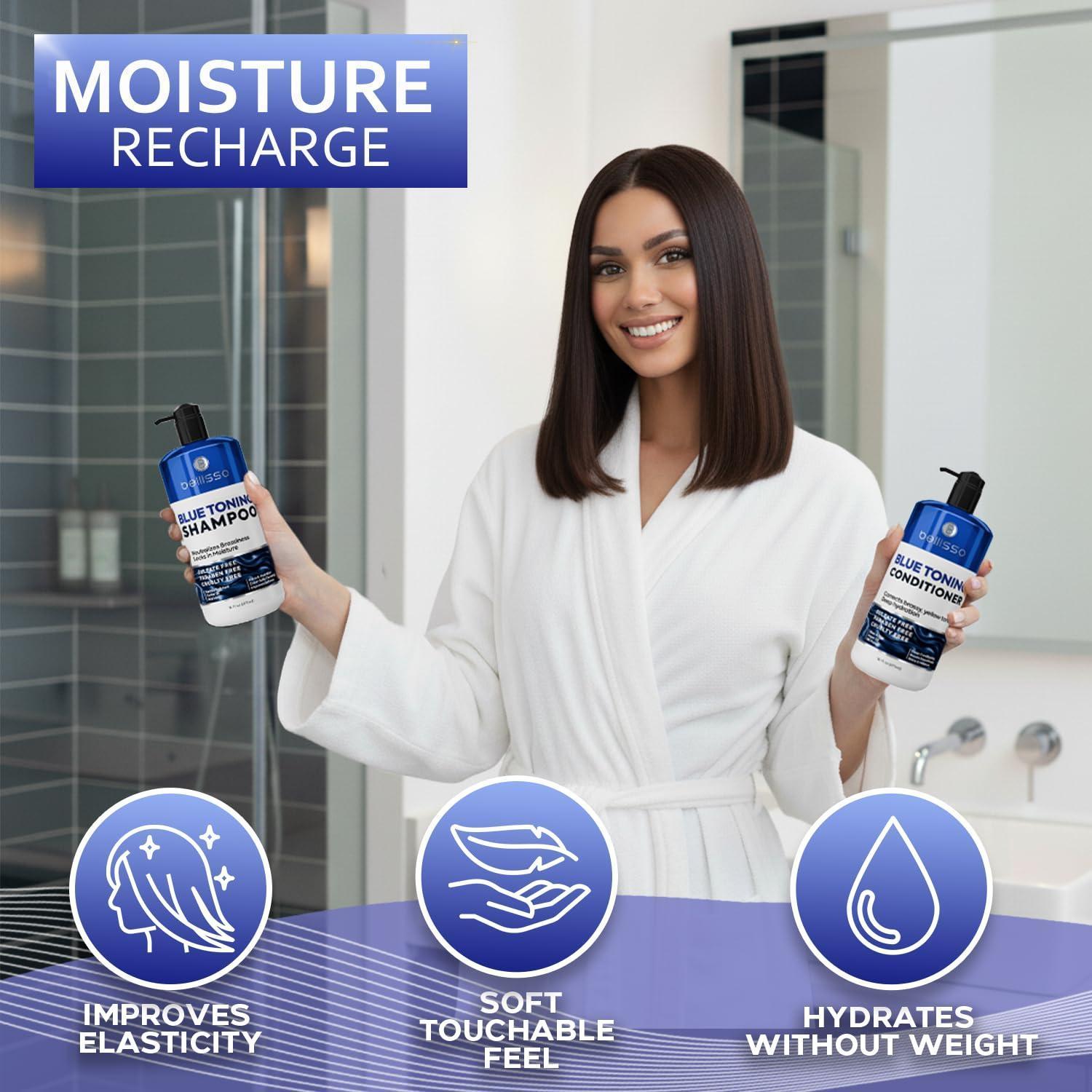 Blue Shampoo and Conditioner Set  16 Fl Oz Set of 2 Sulfate Free and Paraben Free Neutralizing Toner to Correct Orange Brassy Hair Back to Brunette Professional Formula For Women Men