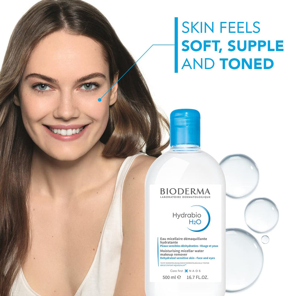 Bioderma Hydrabio H2O Micellar Water for Hydration and Makeup Removal, Fragrance-Free Skincare, 2x500ml