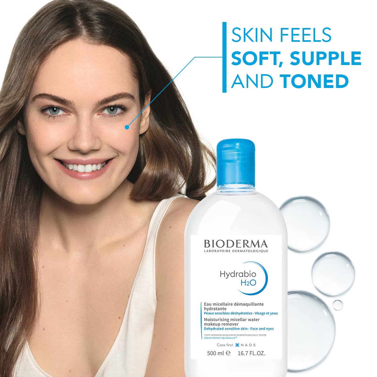 Bioderma Hydrabio H2O Micellar Water for Hydration and Makeup Removal, Fragrance-Free Skincare, 2x500ml