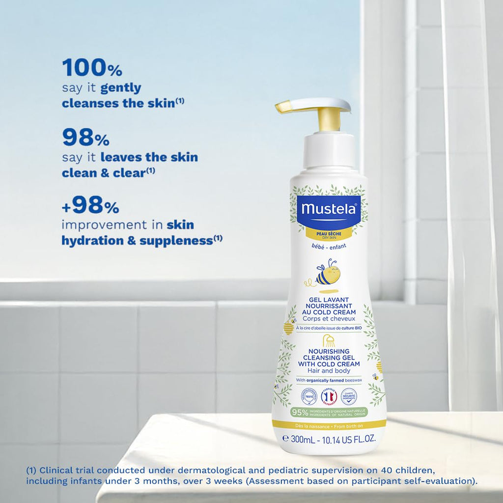 Mustela Nourishing Cleansing Gel with Cold Cream for Newborns & Dry Skin - Gentle, Natural Baby Care