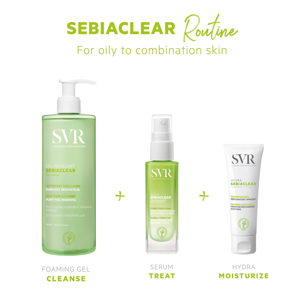 SVR Sebiaclear Gel Moussant 400ml - Gentle Facial Cleansing Gel for Oily & Sensitive Skin