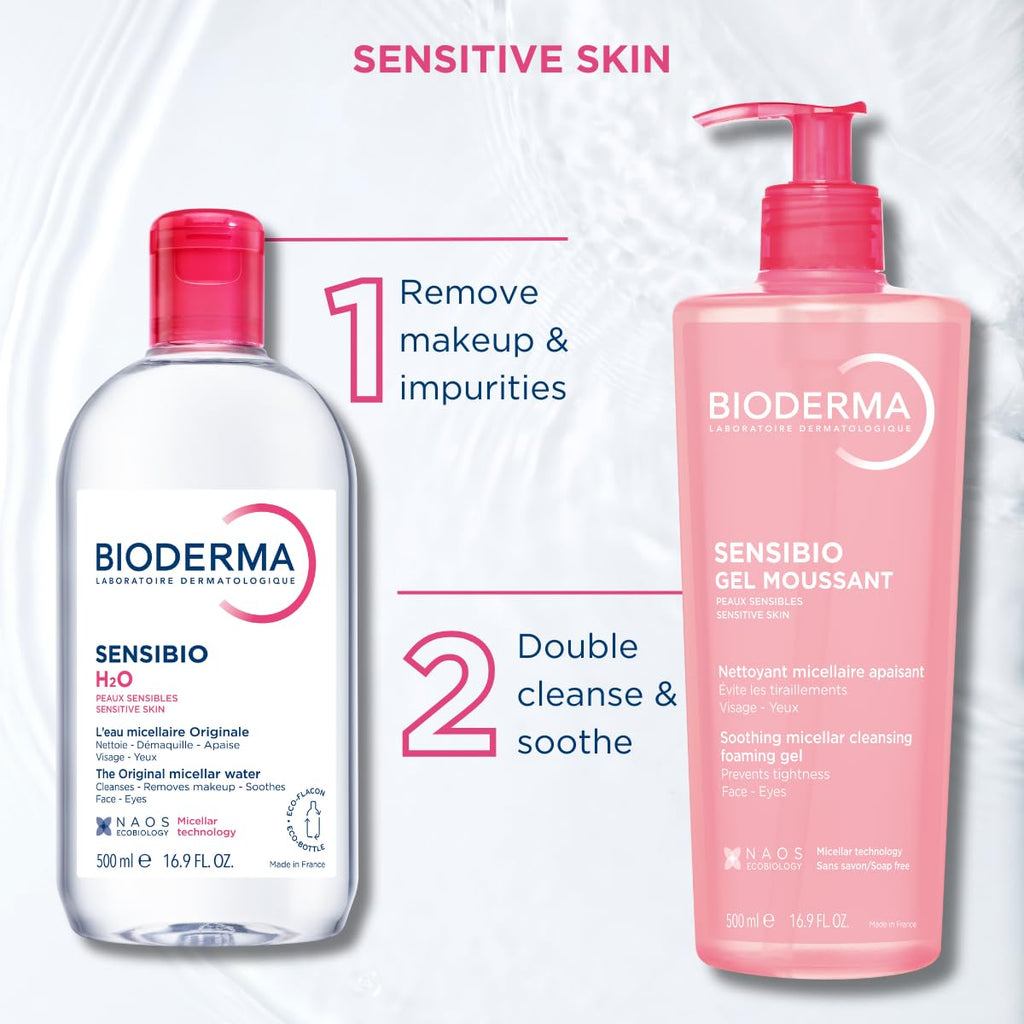 Bioderma Sensibio H2O Micellar Makeup Remover for Sensitive Skin - Gentle, Dermatologically Tested, 16.91 fl oz