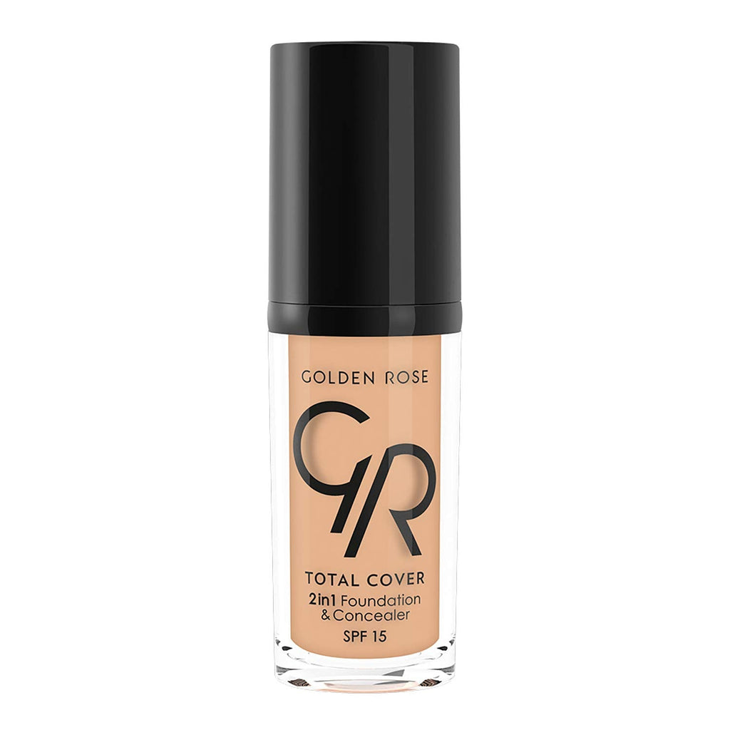 Golden Rose Total Cover 12 Light Beige 2 in 1 Foundation and Concealer - High Coverage, Lightweight Makeup with SPF 15