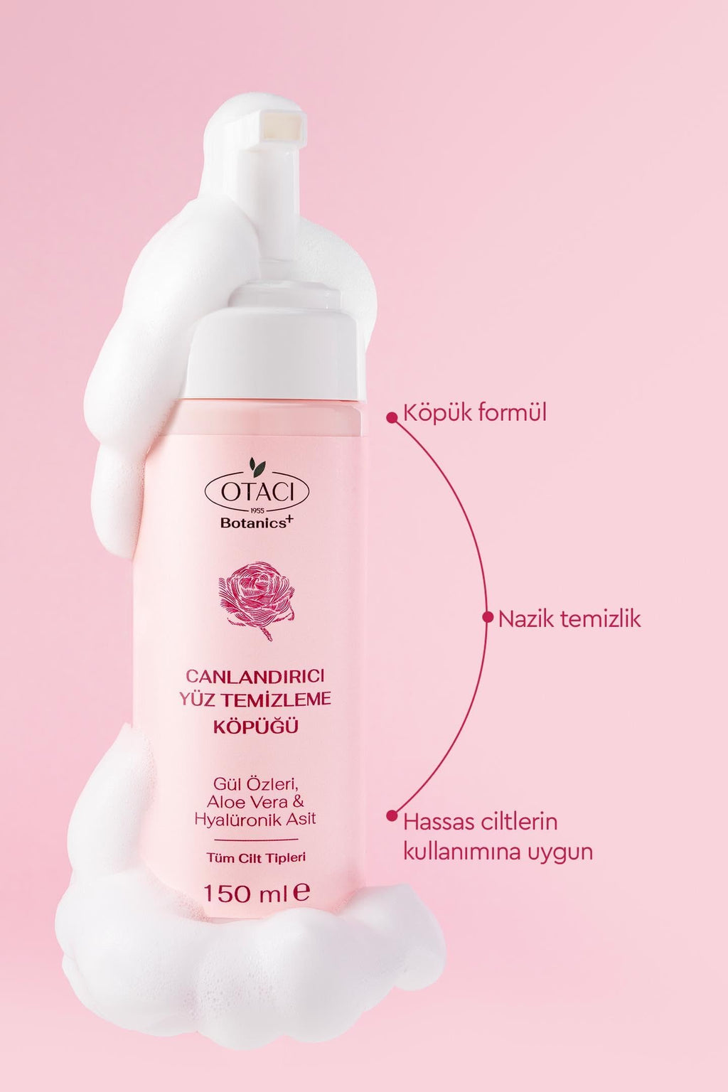 Otacı Rose Extract Facial Cleansing Foam 150ml - Gentle Cleanser | Vegan