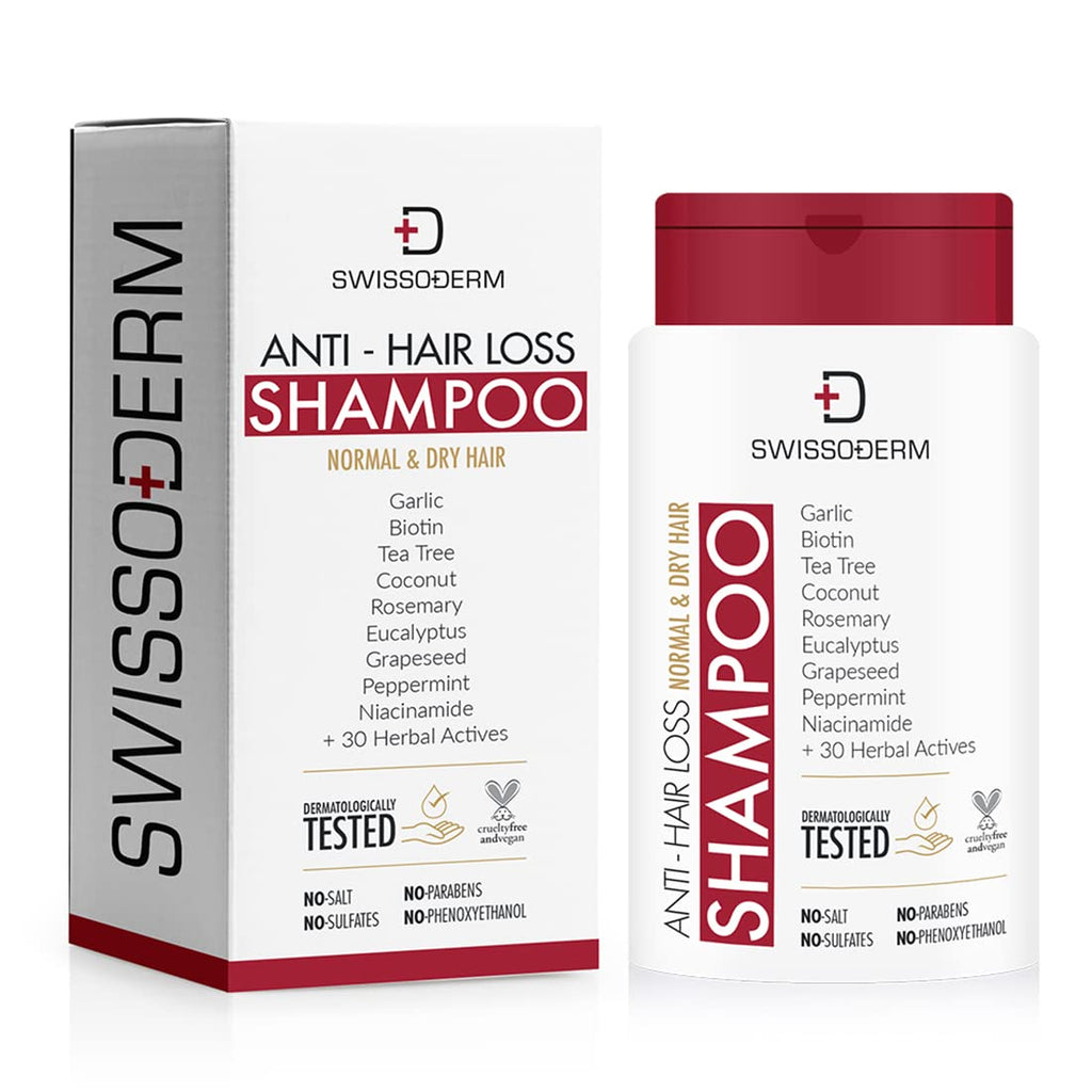 Swissoderm Anti-Hair Loss Shampoo for Normal to Dry Hair - 300ml, Strengthens Hair Follicles, Reduces Hair Loss