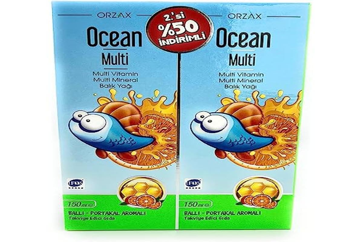 Ocean Multi Vitamin Syrup for Kids and Adults - Honey & Orange Flavored Dietary Supplement with Omega-3