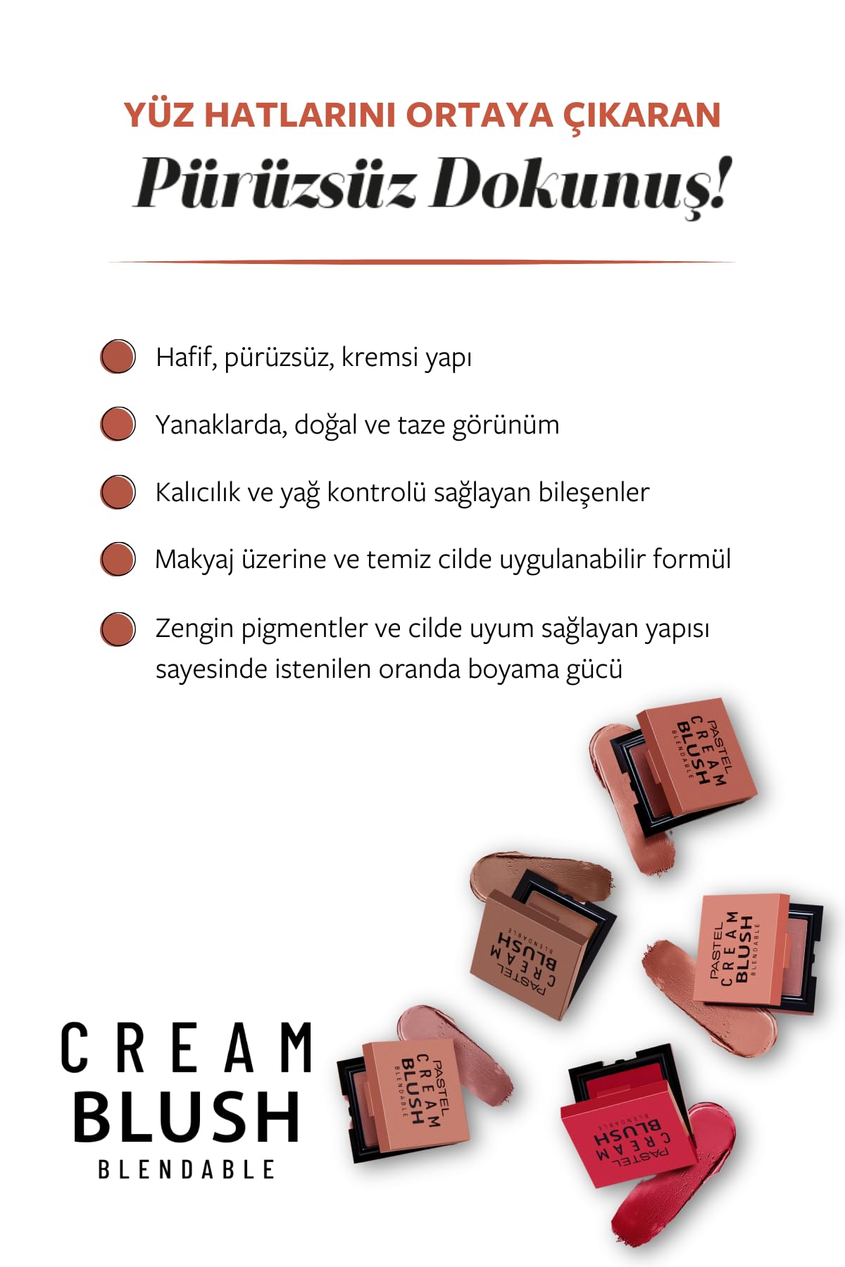 Pastel Creamblush Blendable 3.6g No:49 Heavenly - Cruelty-Free, Dermatologically Approved Cream Blush for Natural Makeup Looks