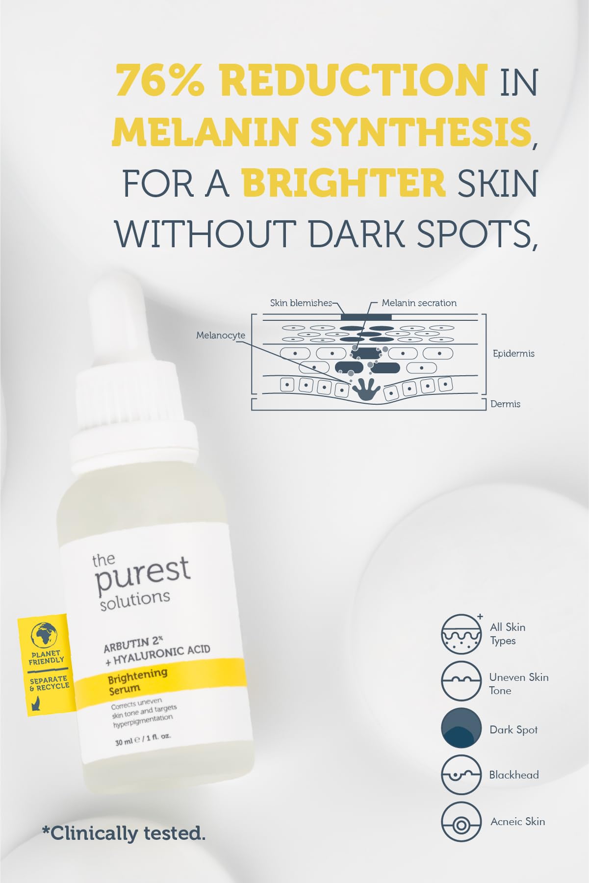 The Purest Solutions Brightening Serum - Arbutin & Hyaluronic Acid | 30ml