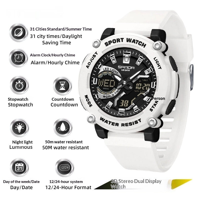 Students Dual-display Luminous Chronograph Watch For Hiking