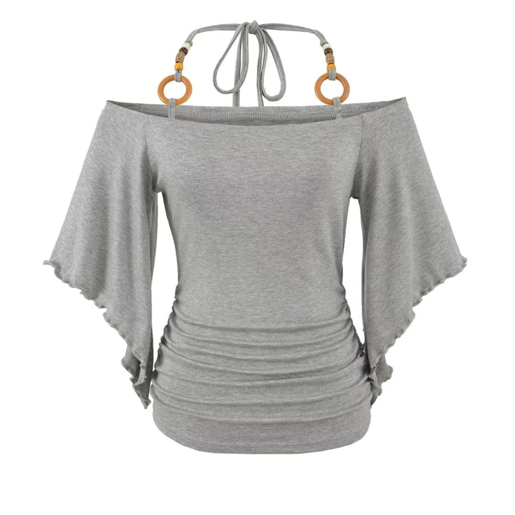 Women's Retro Off-the-Shoulder Beaded Halter Neck Top