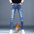 Ripped Fleece Slim-fit Stretch Jeans