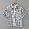 Mens Fashionable Plaid Short-Sleeve Shirt